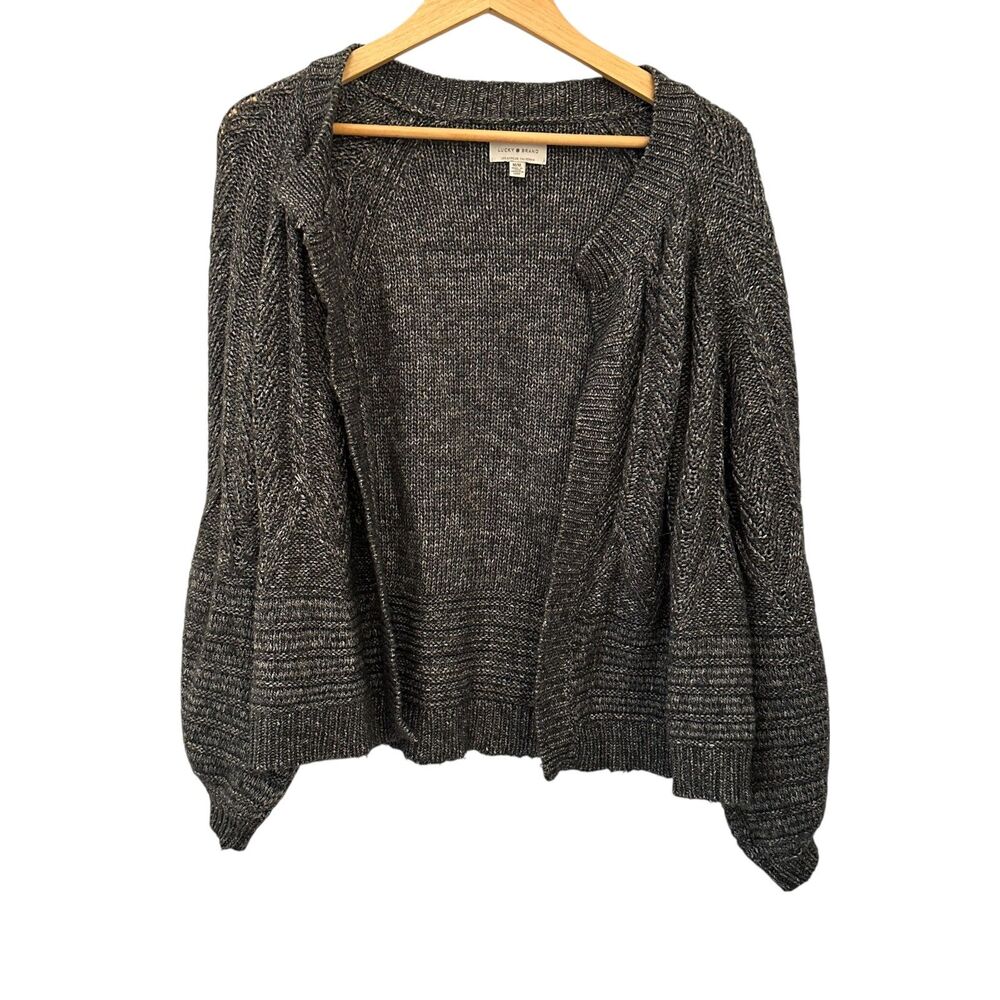 Lucky‎ Brand Green Grey Open Wool Blend Knit Cardigan Size L